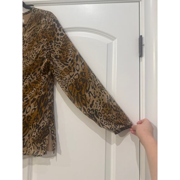 ColdWater Creek Brown Leopard/ Animal Print Button Up Blouse with Front Tie - Picture 4 of 7